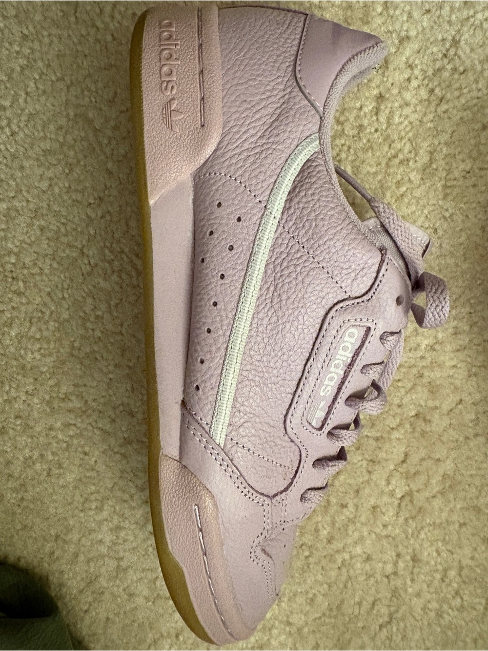 adidas men’s  Pastel Lilac Leather Sneakers with White Stripe